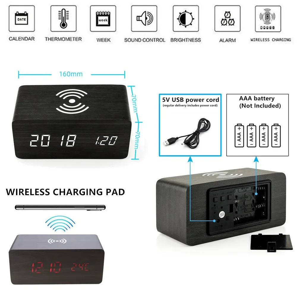 Alarm Clock LED Digital Wooden - Modern Electronics Gadgets 评论和价格