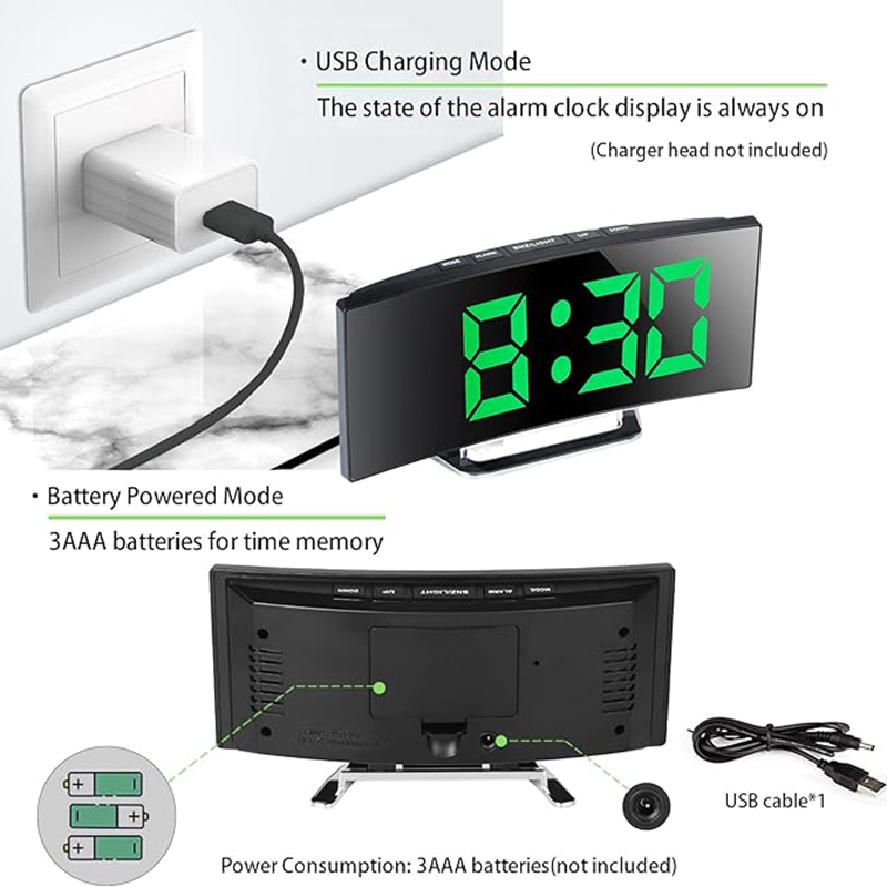 LED Digital Alarm Clock Curved - Modern Electronics Gadgets 评论和价格